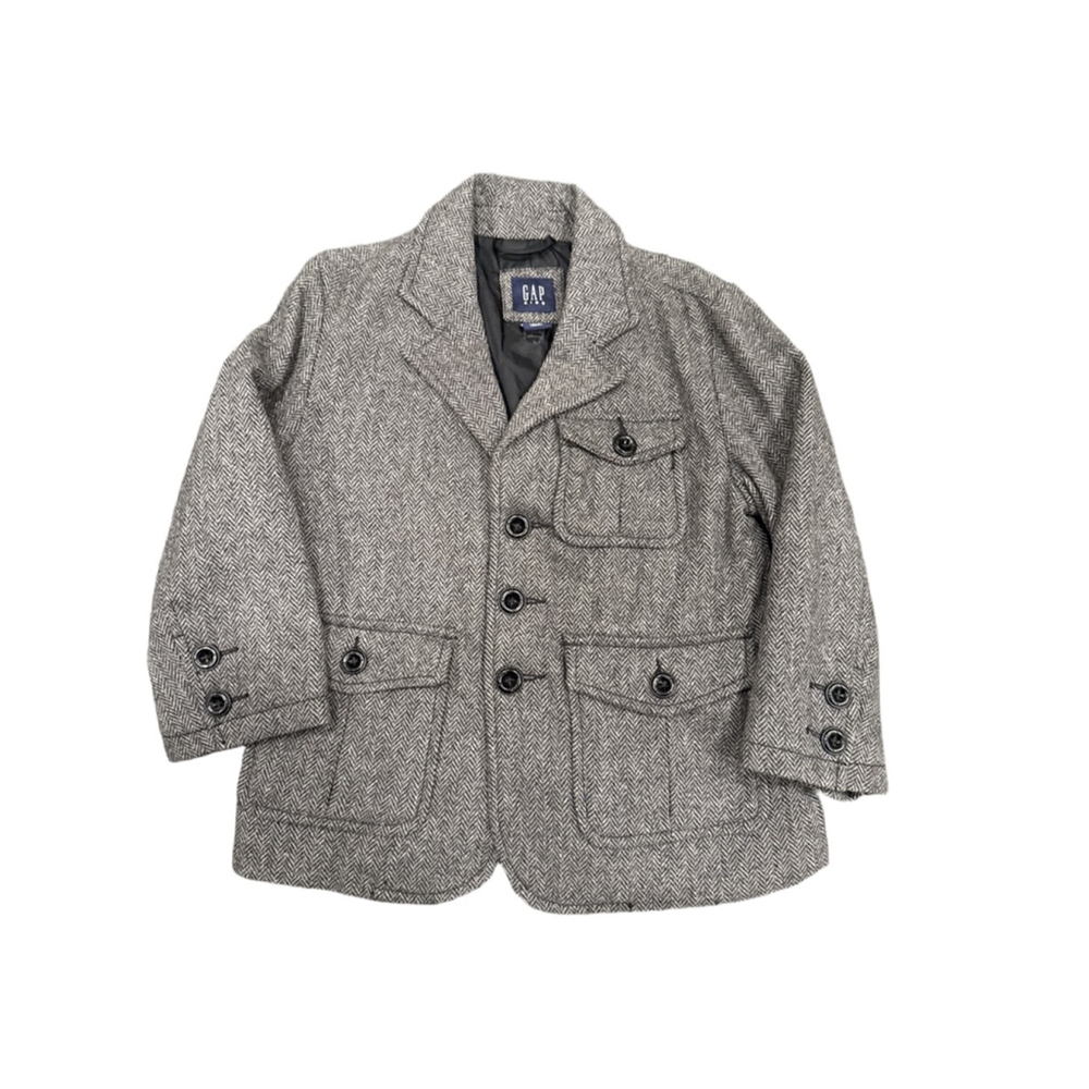 Boys GAP Gray Herringbone Blazer XS with Red Trim
